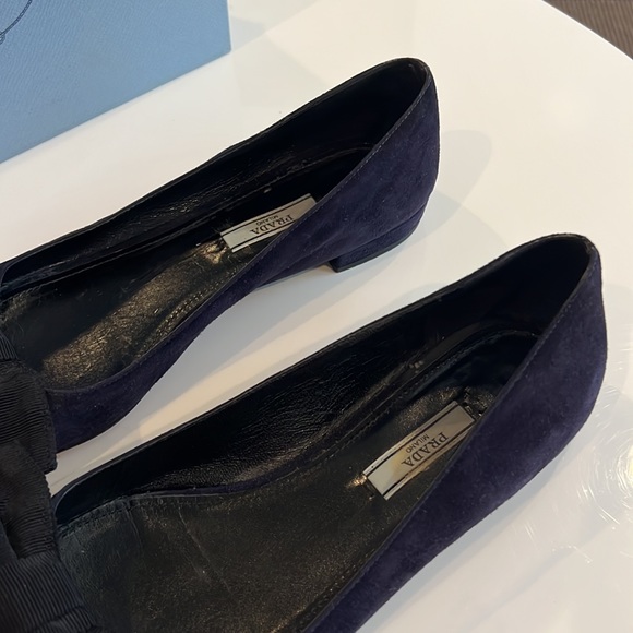 Prada Navy Suede Bow Flats - Picture 4 of 9